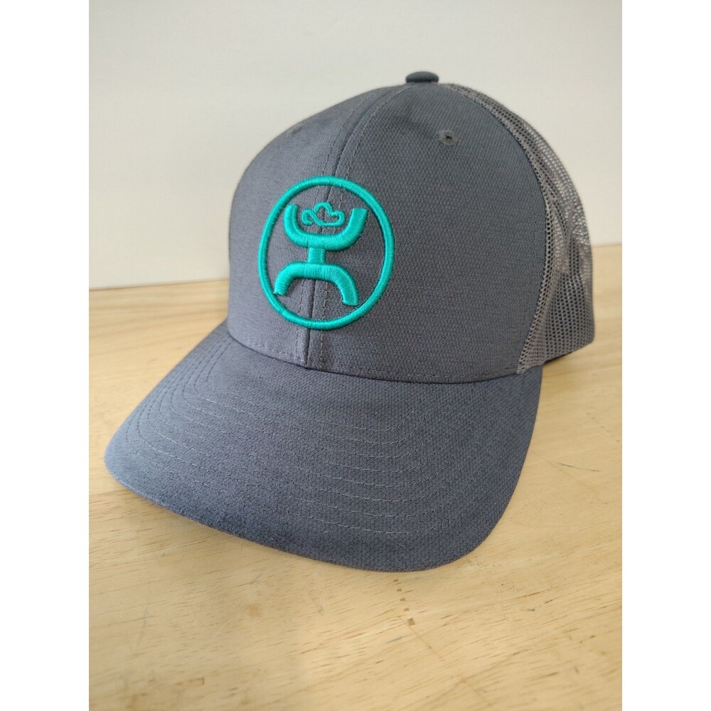 HOOey Graphite W/ Turquoise Trucker Mesh Adjustable Snapback Cap Hat Logo Gray
